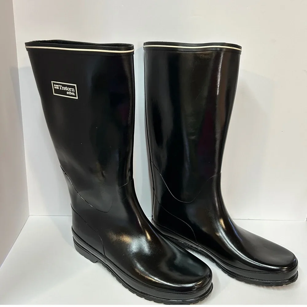 Tretorn Stövel Black Rubber Tall Rain Boots EU 41 - US 10 Waterproof Lug Sole